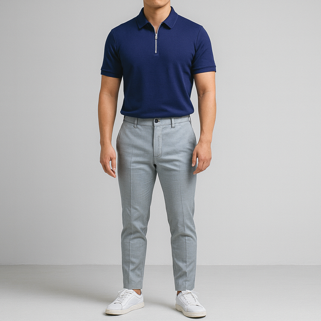 Herren Kurzarm Polo Shirt | Reißverschluss Kragen