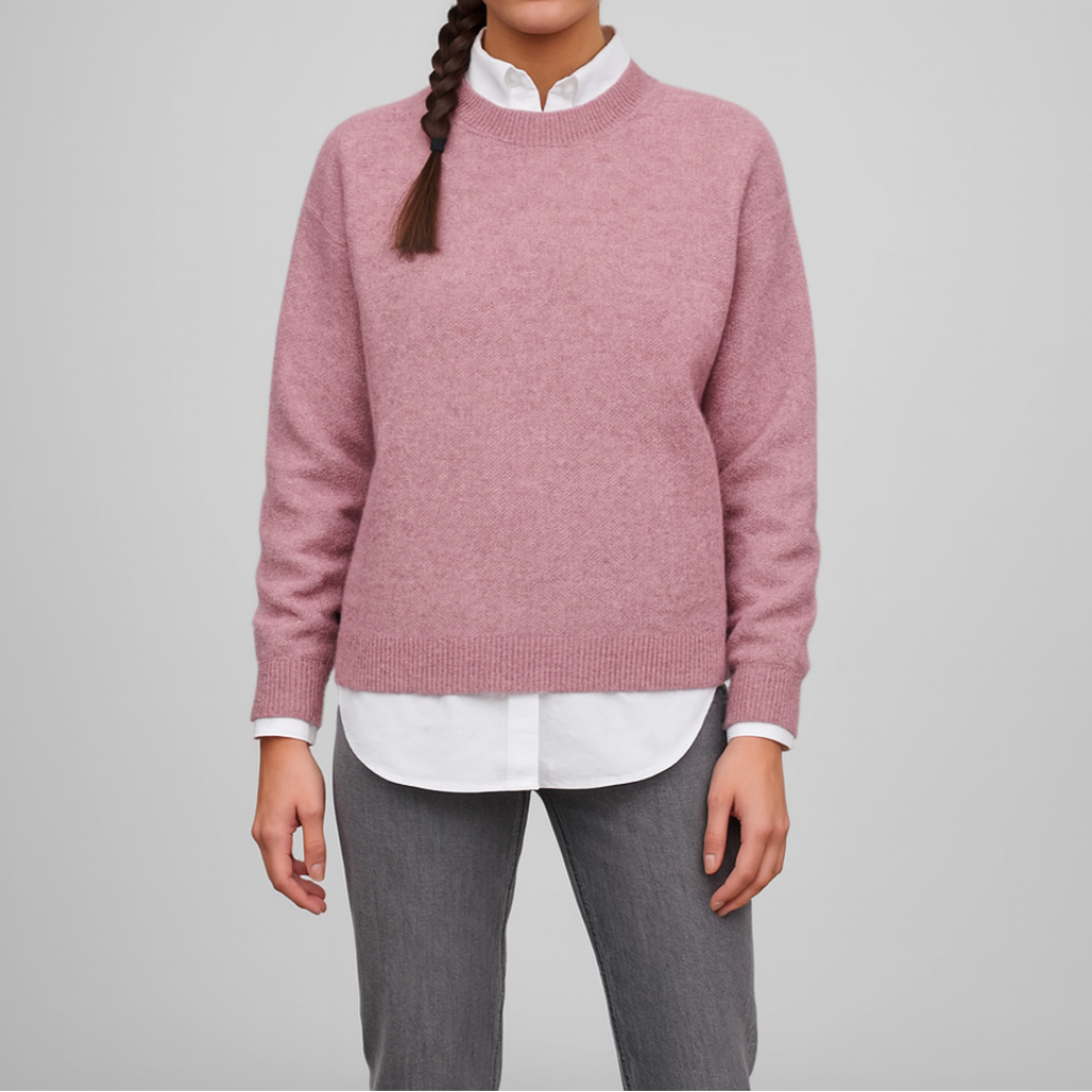 Damen Lockerer Strickpullover | Rundhalsausschnitt