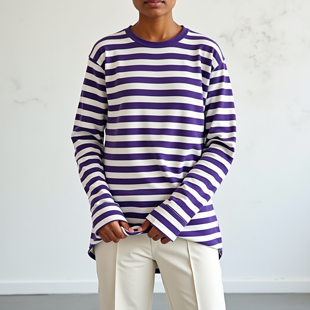 Damen Gestreifter Rundhals Pullover | Locker Langarm