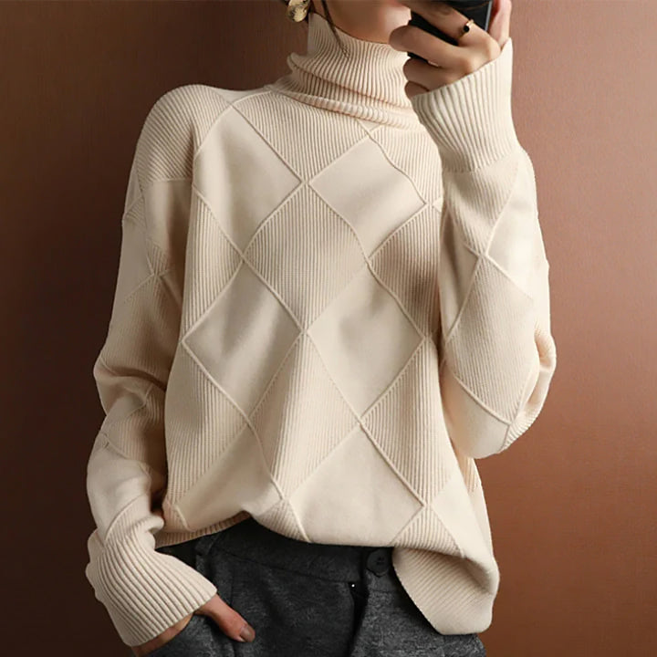 Damen Geometrischer Rollkragenpullover | Weit Geschnitten