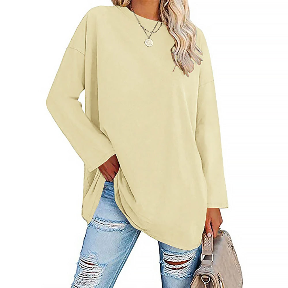 Damen Langarmshirt Mit Rundhals | Lockere Passform
