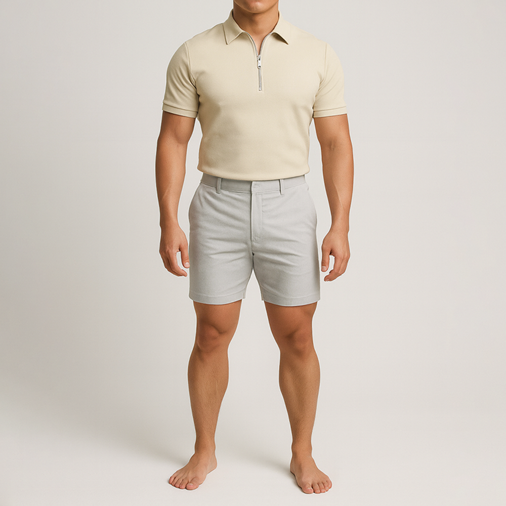 Herren Kurzarm Polo Shirt | Reißverschluss Kragen