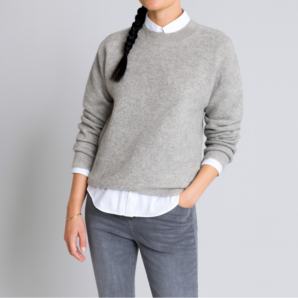 Damen Lockerer Strickpullover | Rundhalsausschnitt