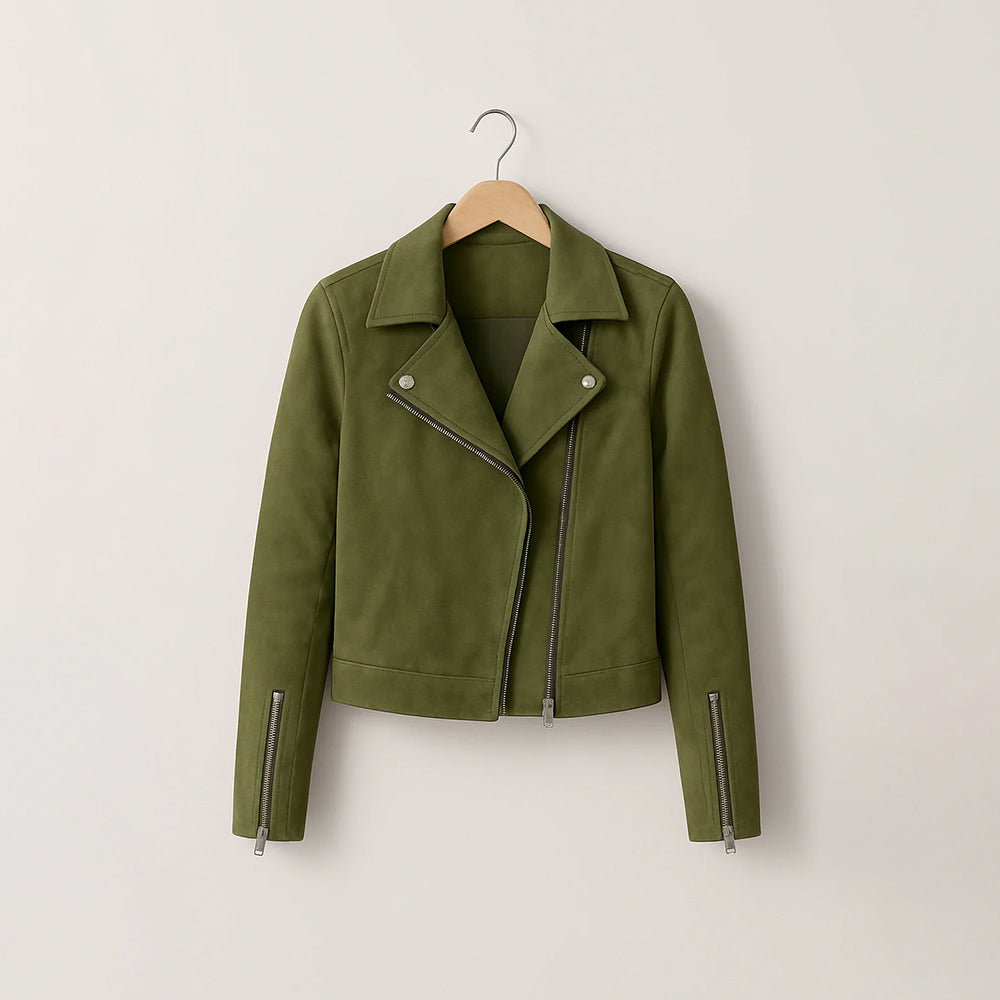 Damen Taillierte Bikerjacke | Asymmetrischer Reißverschluss