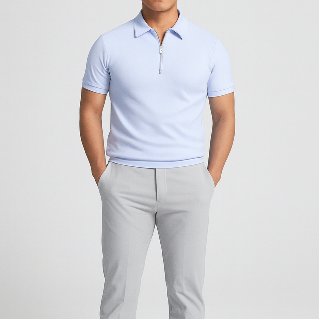 Herren Kurzarm Polo Shirt | Reißverschluss Kragen