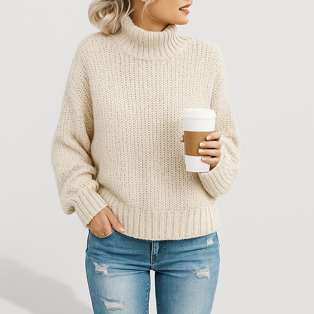Damen Lockerer Rollkragenpullover | Langarm