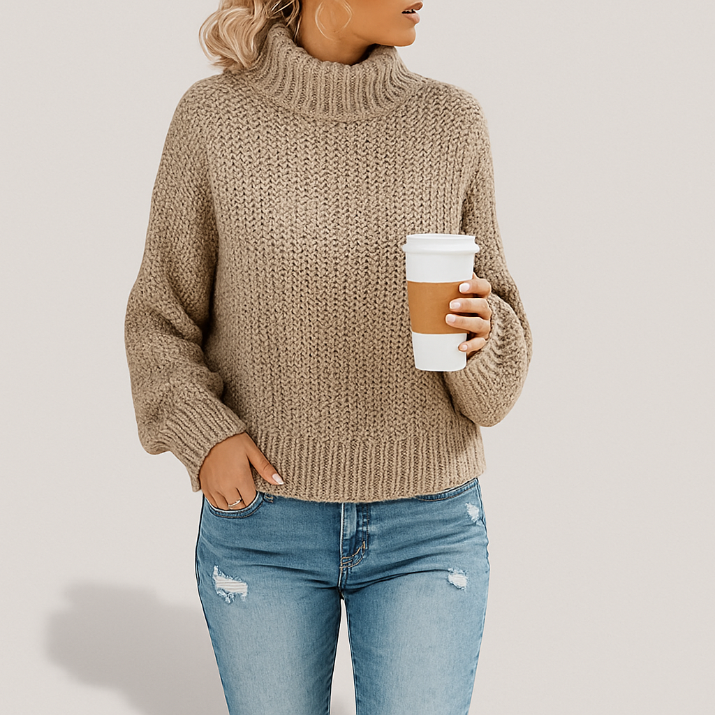 Damen Lockerer Rollkragenpullover | Langarm