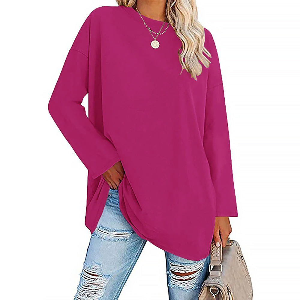 Damen Langarmshirt Mit Rundhals | Lockere Passform