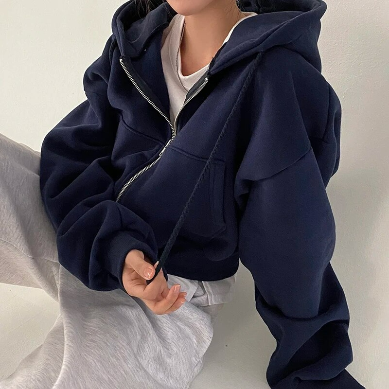 Hoodie | Damen Kapuzenjacke mit Reißverschluss | Freizeit Look