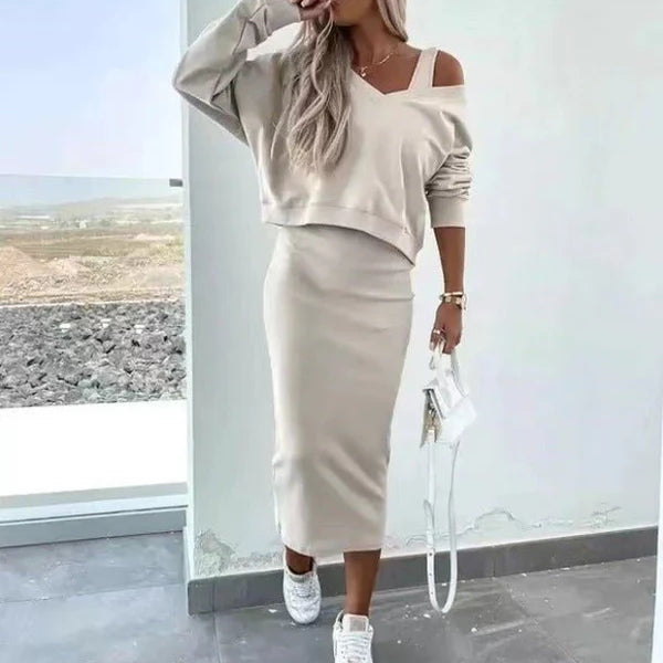 Damen Zweiteiliges Strickset Mit Rock | Lange Ärmel