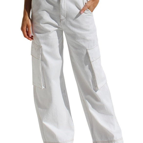 Damen Weitbeinige Cargohose | Funktionstaschen