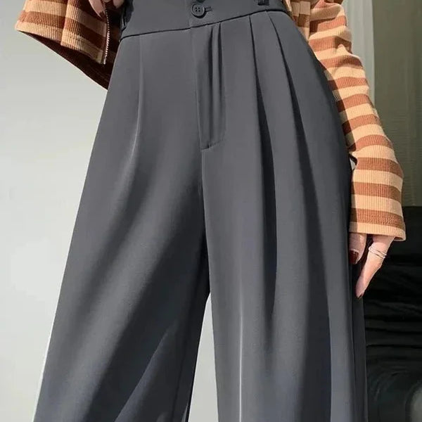 Damen Hochtaillierte Weitbein Hose | Faltenoptik