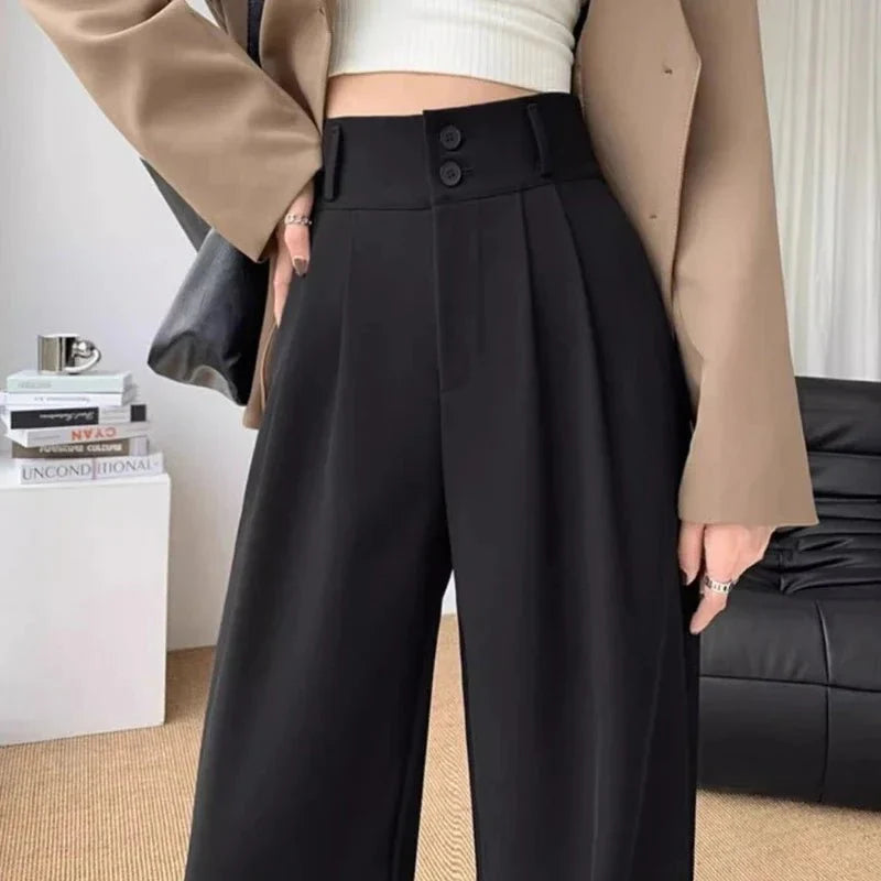 Damen Hochtaillierte Weitbein Hose | Faltenoptik