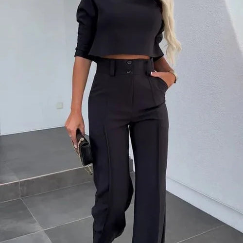 Damen Zweiteiliges Set Oberteil Hose | Hochtailliert