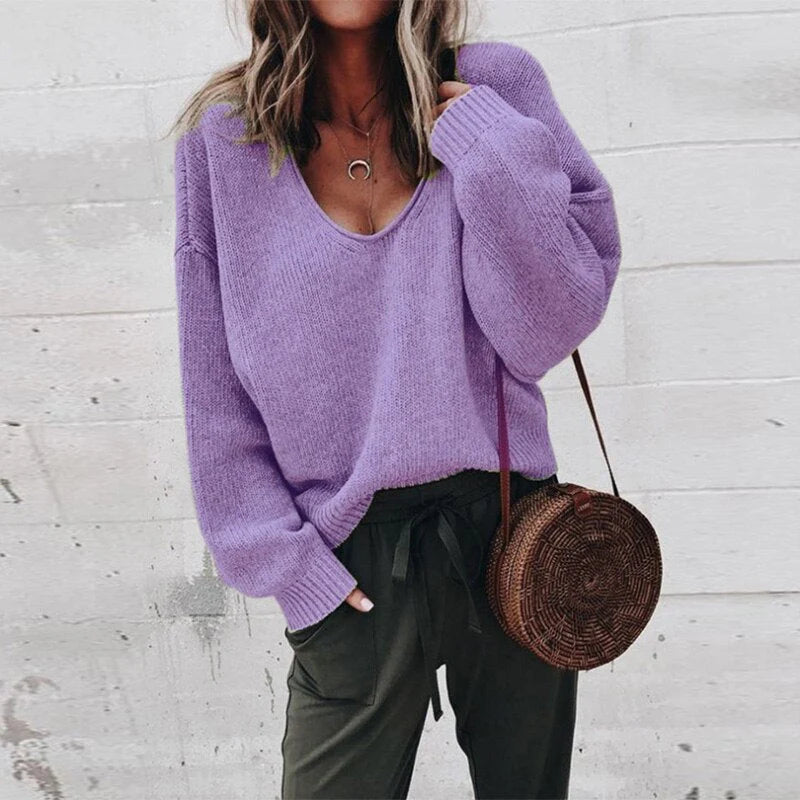 Damen Weiter Pullover | V-Ausschnitt
