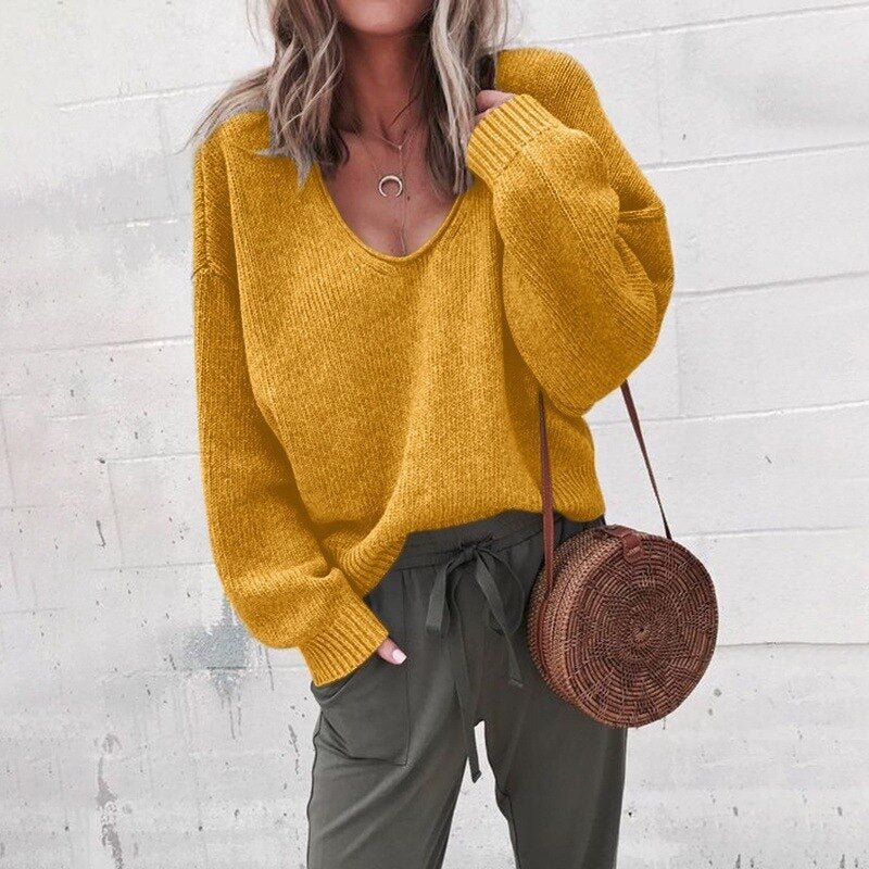 Damen Weiter Pullover | V-Ausschnitt