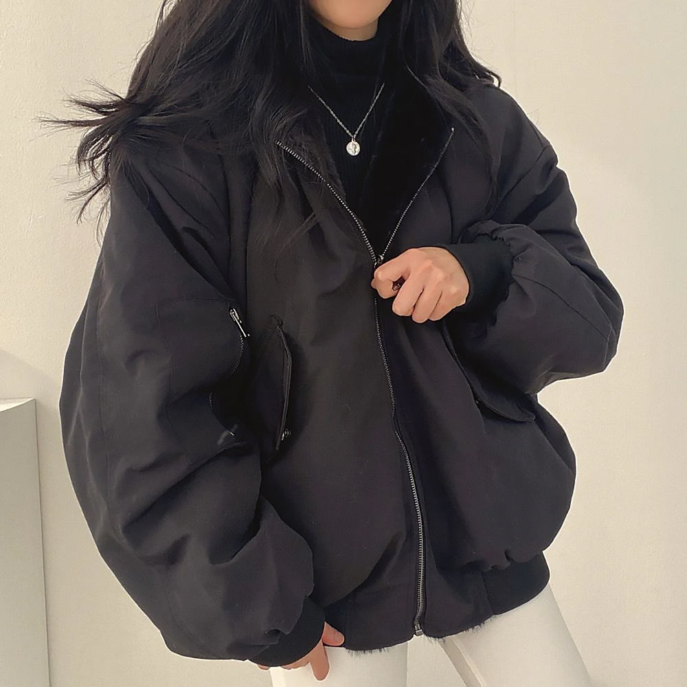 Damen Wendbare Oversize Jacke | Kapuze Reißverschluss
